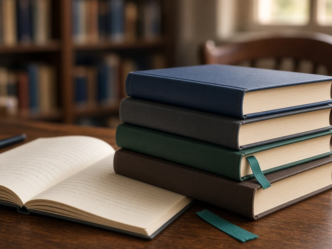 Stack of textbooks for exam preparation